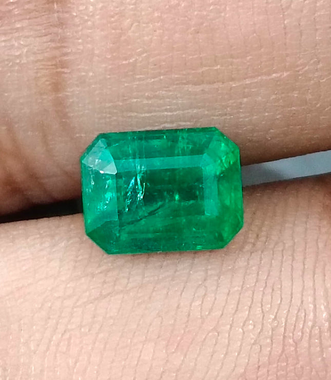 Vivid Deep Green 1.96ct Natural Zambian Emerald Certified Octagon Cut Gemstone