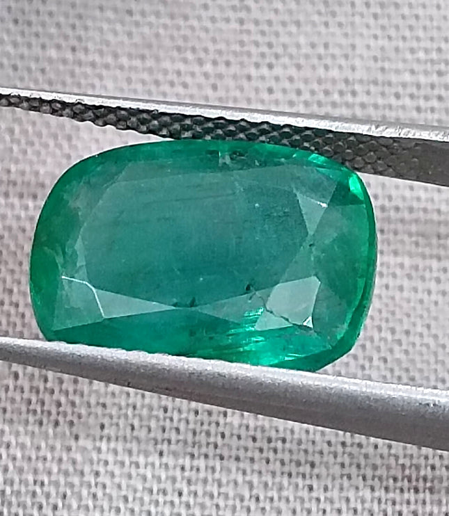 5.36ct Zambian Emerald, Natural Deep Pure Green Cushion Cut Stone