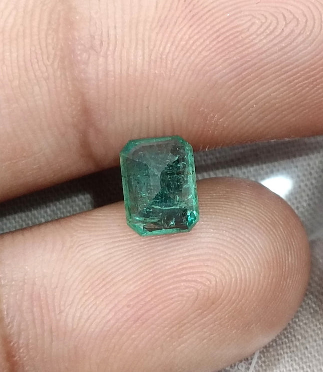 1.38ct Natural Emerald SGL Certified Zambian Medium Slightly Bluish Green Octagon Gemstone