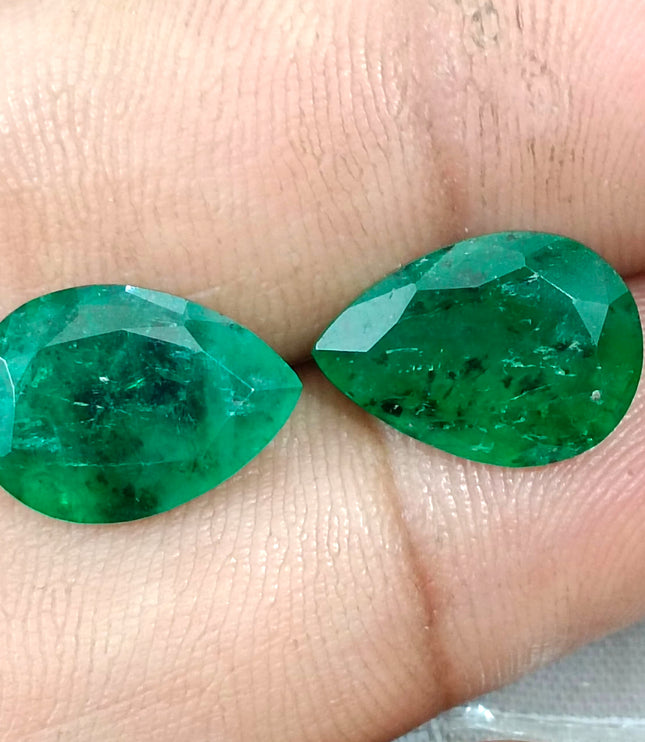 8.36ct Matched Zambian Emerald Pair Deep Green Pear Cut Loose Gemstones