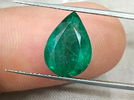 4.27ct Natural Emerald GSI Certified Zambian Deep Pure Green Pear Cut Loose Gemstone