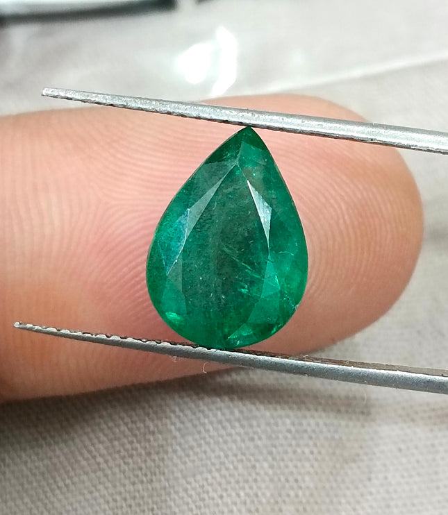 4.27ct Natural Emerald GSI Certified Zambian Deep Pure Green Pear Cut Loose Gemstone