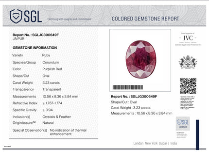 3.23ct Unheated Ruby Natural SGL Certified Deep Ruby Red Oval Gemstone