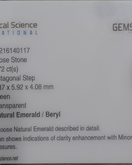 1.72ct Certified Dark Bright Golden Green Zambian Emerald