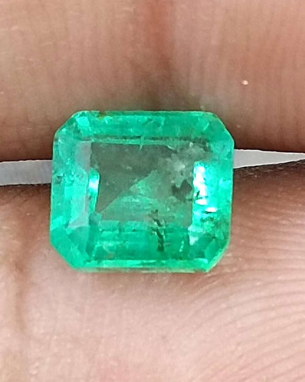GSI Certified 1.51ct Medium Green Emerald Cut Natural Zambian Emerald Minor Oiled Loose Gemstone