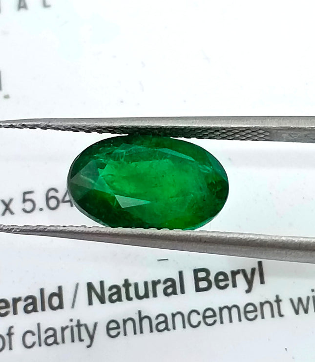 2.46ct Natural Emerald Top Vivid Deep Green Zambian Oval Cut GSI Certified Gemstone