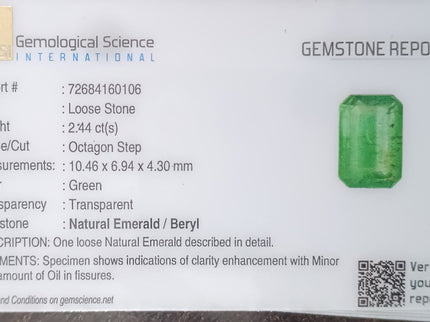 Panjshir Emerald 2.44ct Spring Green  Natural Earth Mined Gemstone