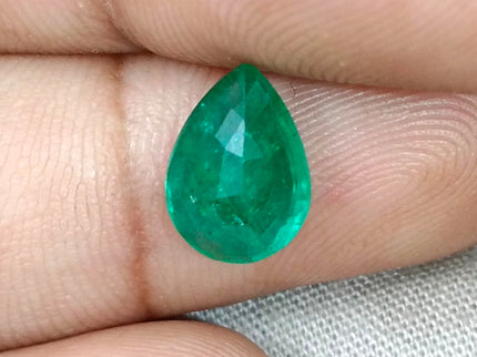 Zambian Emerald 2.55ct Natural Deep Velvet Green Certified Pear Cut Loose Gemstone