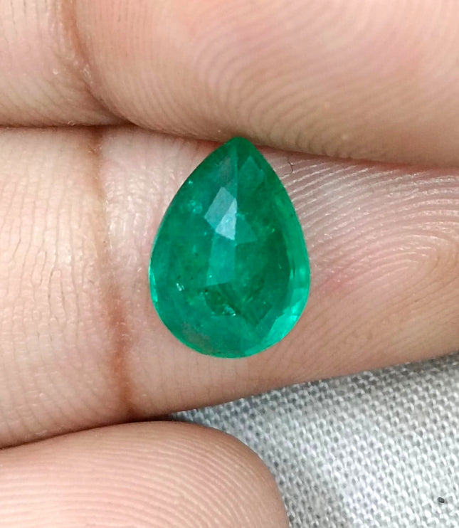 Zambian Emerald 2.55ct Natural Deep Velvet Green Certified Pear Cut Loose Gemstone
