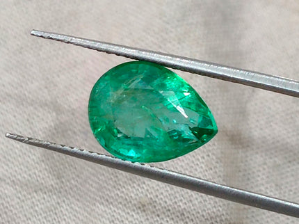 3.19ct Zambian Emerald, Certified Natural Bright Spring Green Pear Cut Loose Gemstone