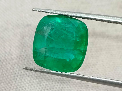 Zambian Emerald 3.46ct Vivid Green Certified Natural Cushion Cut Gemstone