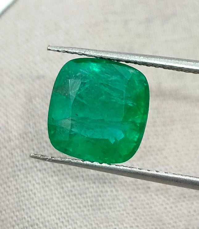 Zambian Emerald 3.46ct Vivid Green Certified Natural Cushion Cut Gemstone