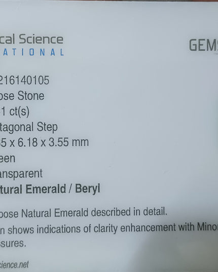 GSI Certified 1.51ct Deep Golden Green Natural Zambian Emerald Minor Oiled Loose Gemstone