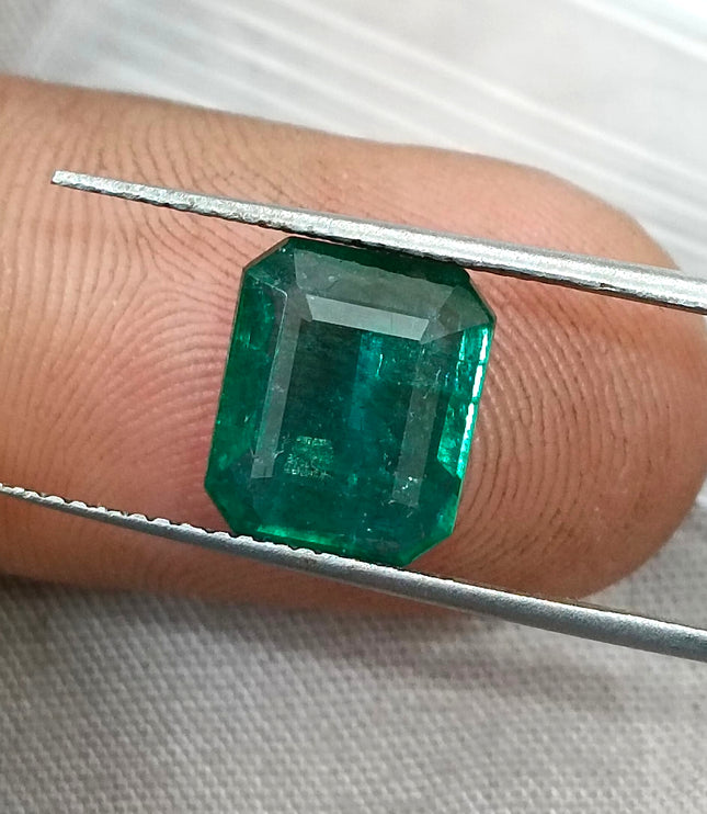 Zambian Emerald 3.38ct Natural Certified Medium Deep Green Octagon Cut Gemstone