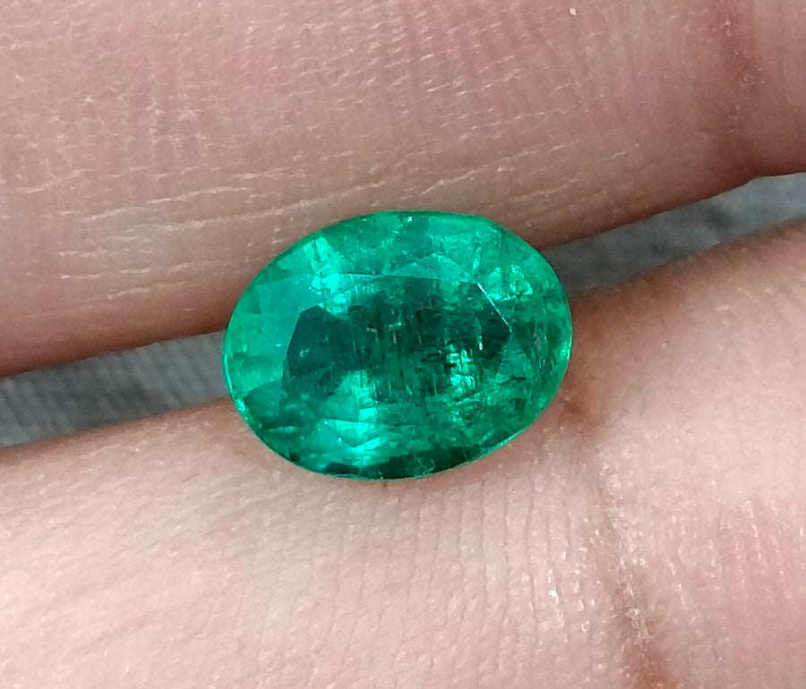 Zambian Emerald 1.92ct Certified Natural Deep Vibrant Green Oval Cut Loose Gemstone