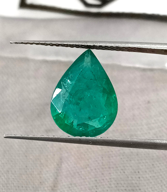 2.98ct Natural Emerald Medium Deep Green GSI Certified Pear Cut Loose Gemstone