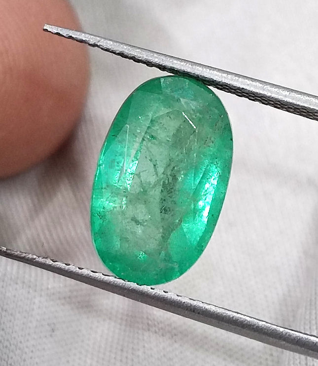 3.47ct Panjshir Emerald Natural GSI Certified Intense Green Oval Cut Loose Gemstone