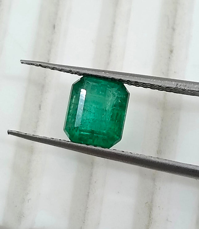 1.59ct Zambian Emerald, Certified Natural Deep Pure Green Octagon Cut Gemstone