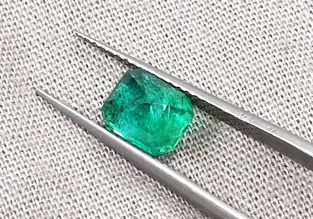 GSI Certified 1.29ct Medium Deep Green Zambian Emerald Minor Clarity Enhanced Loose Gemstone