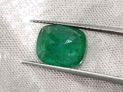 Zambian Emerald 2.62ct Certified Natural Deep Vibrant Green Cushion Cut Loose Gemstone