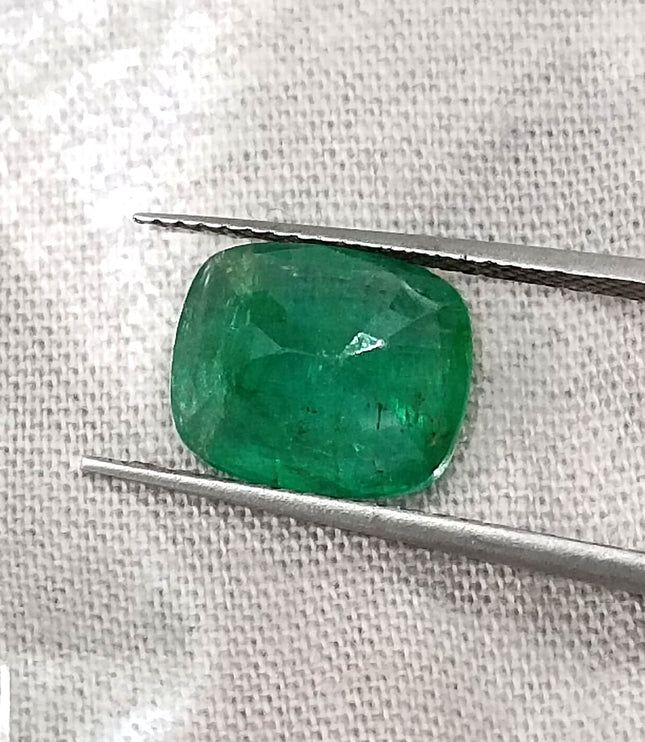 Zambian Emerald 2.62ct Certified Natural Deep Vibrant Green Cushion Cut Loose Gemstone