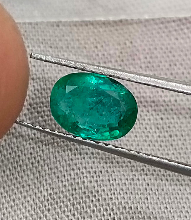 Certified 1.26ct Natural Zambian Emerald Medium Bright Green Oval Cut Loose Gemstone