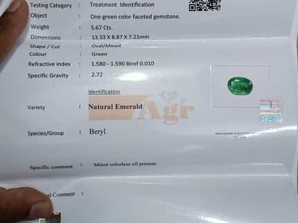 Natural Emerald 5.67ct Deep Green Zambian Origin Oval Cut Minor Oiled Loose Gemstone