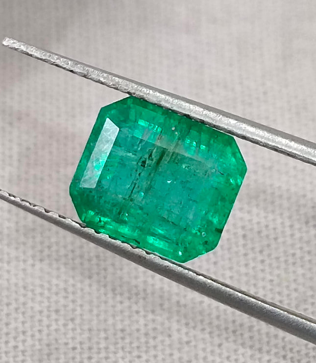 Zambian Emerald 2.30ct Intense Spring Green Octagon Cut Loose Gemstone