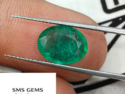 Certified 2.40ct Zambian Natural Emerald Medium Bright Grass Green Oval Cut Loose Gemstone