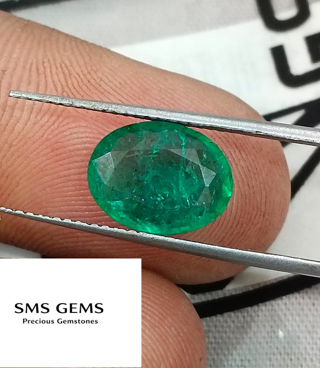 Certified 2.40ct Zambian Natural Emerald Medium Bright Grass Green Oval Cut Loose Gemstone