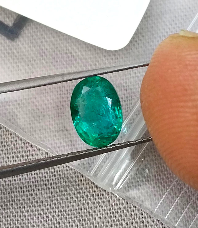 Certified 1.26ct Natural Zambian Emerald Medium Bright Green Oval Cut Loose Gemstone