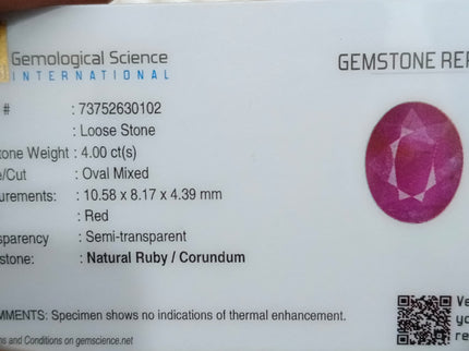 Mozambique Ruby 4.00ct Natural Unheated Red Oval Cut Certified Gemstone