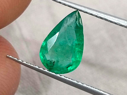 1.42ct Emerald Natural Medium Deep Vivid Green Pear Cut Zambian Loose Gemstone