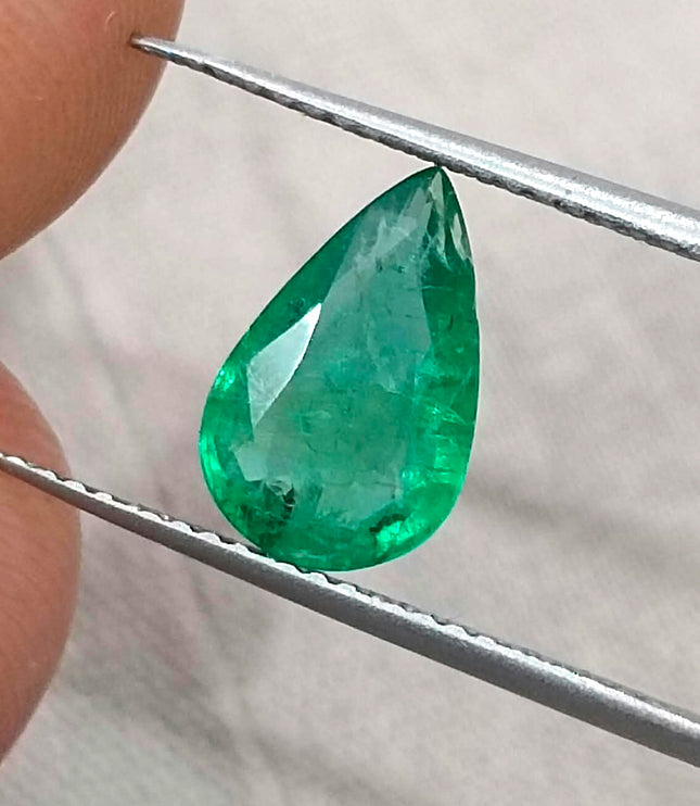 1.42ct Emerald Natural Medium Deep Vivid Green Pear Cut Zambian Loose Gemstone