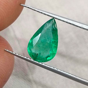 1.42ct Emerald Natural Medium Deep Vivid Green Pear Cut Zambian Loose Gemstone