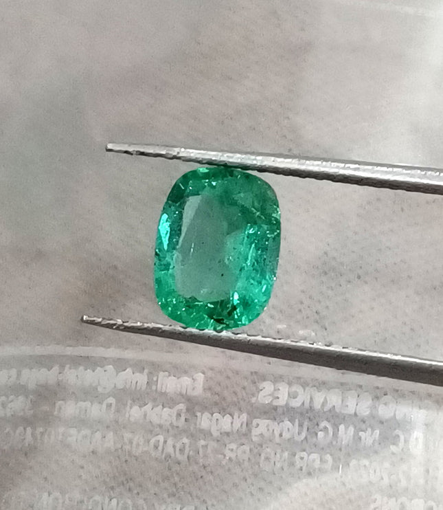 Natural Emerald 1.14ct Medium Vivid Electric Green SGL Certificate Cushion Cut Minor Oiled Gemstone