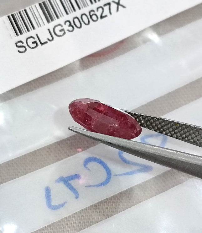 2.82ct Unheated Natural Ruby SGL Certified Mozambique Purplish Red Oval Cut Loose Gemstone