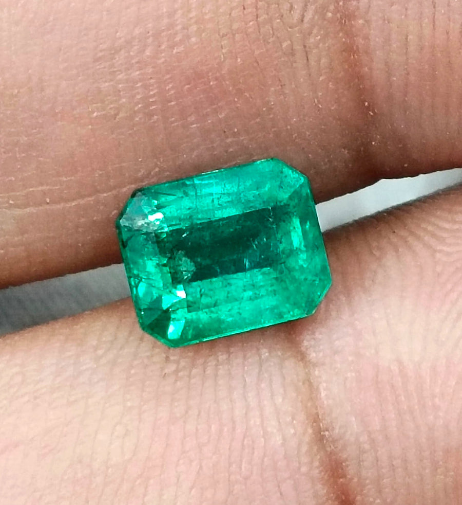 2.15ct Certified Zambian Emerald, Natural Medium Green Octagon Cut Gemstone