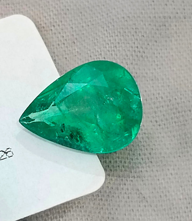 3.96ct Colombian Color Emerald Natural GSI Certified Medium Green Pear Cut Gemstone