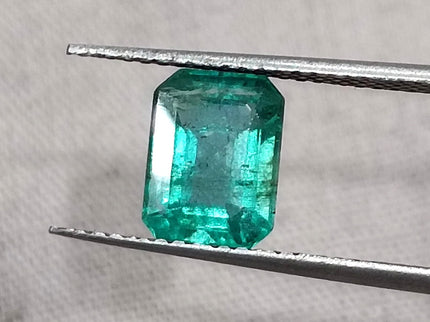 1.38ct Natural Emerald SGL Certified Zambian Medium Slightly Bluish Green Octagon Gemstone