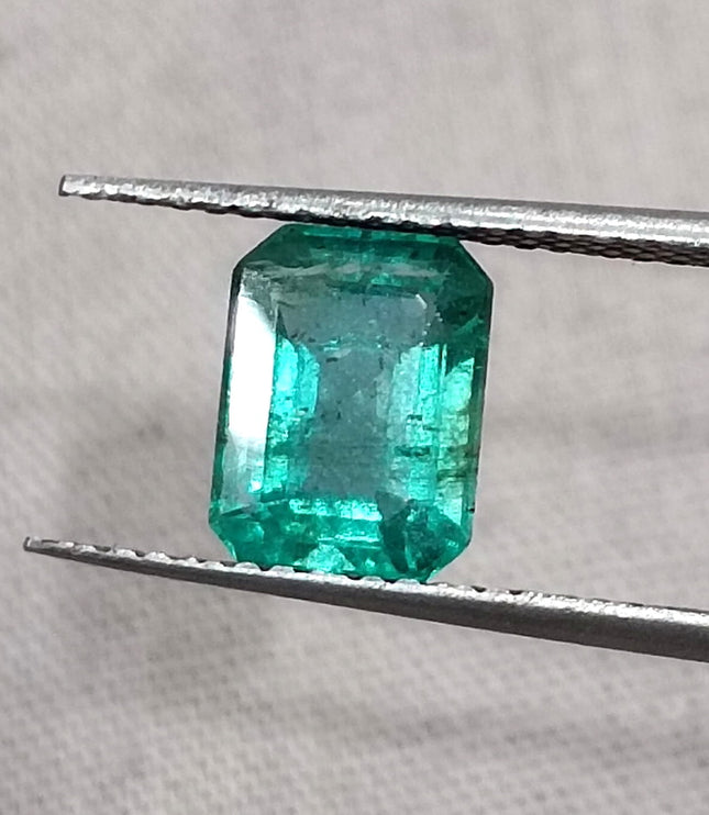 1.38ct Natural Emerald SGL Certified Zambian Medium Slightly Bluish Green Octagon Gemstone