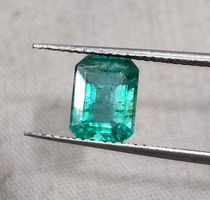 1.38ct Natural Emerald SGL Certified Zambian Medium Slightly Bluish Green Octagon Gemstone