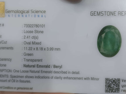 2.41ct Certified Natural Zambian Emerald.