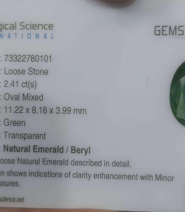 2.41ct Certified Natural Zambian Emerald.