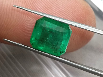 Emerald Natural 3.64ct GSI Certified Medium Deep Parrot Green Octagon Cut Loose Gemstone