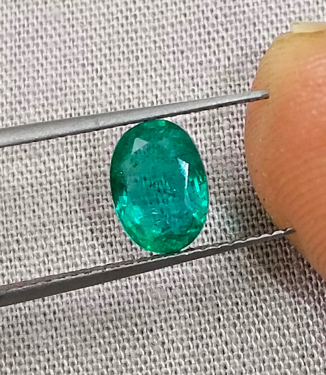 Certified 1.26ct Natural Zambian Emerald Medium Bright Green Oval Cut Loose Gemstone