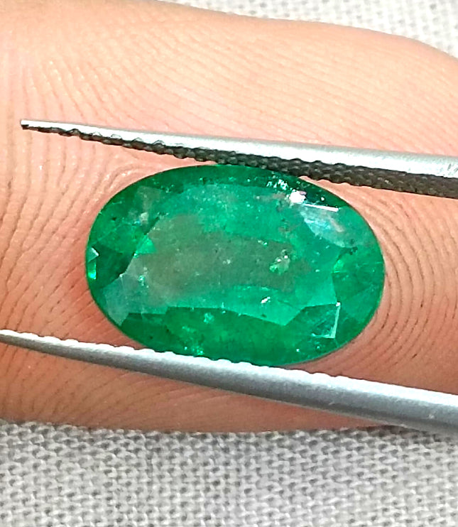 3.24ct Vivid Green Zambian Emerald, Certified Natural Oval Cut Loose Gemstone