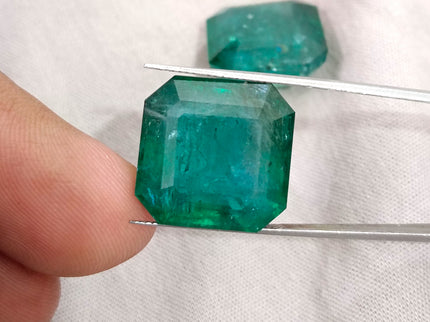Matched Natural Emerald Pair 47.96ct Zambia Rare Octagon Cut loose Gemstone