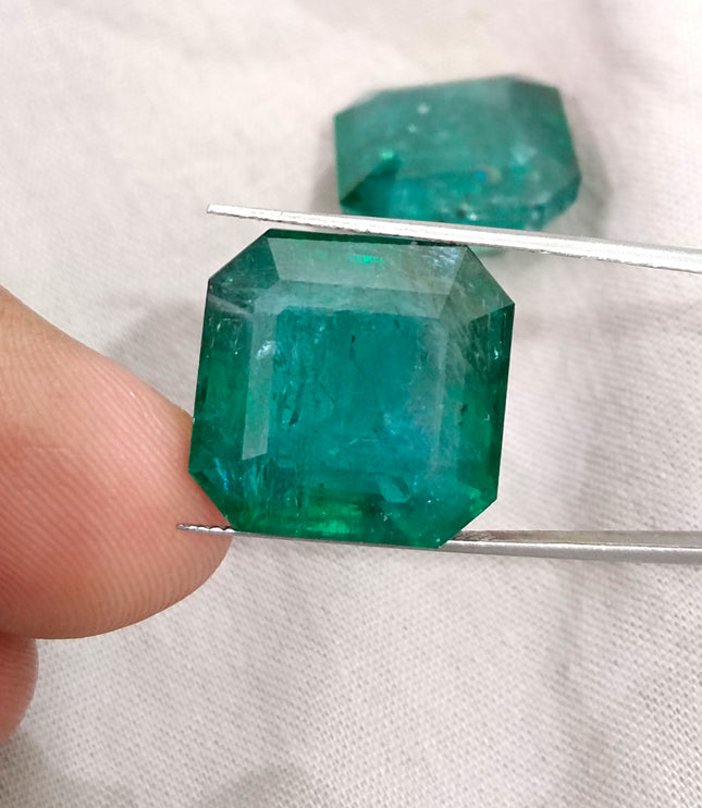 Matched Natural Emerald Pair 47.96ct Zambia Rare Octagon Cut loose Gemstone