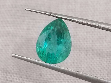 Certified 0.99ct Natural Zambian Emerald Stone Medium Deep Green Pear Cut